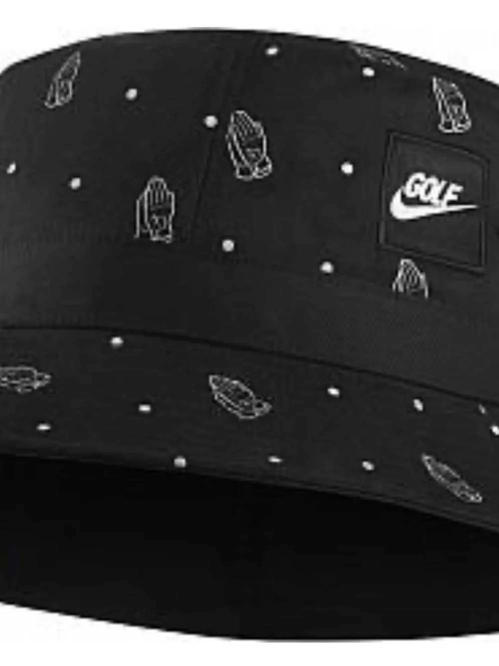 Nike Black Bucket Hat with White Praying Hands & Dot Pattern Sporty Activewear